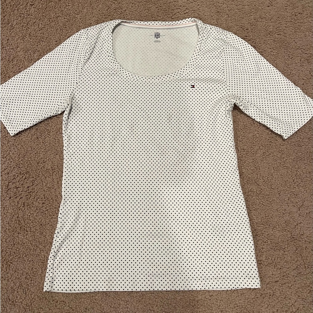 TOMMY HILFIGER Polka Dots RoundNeck Short Sleeve Top